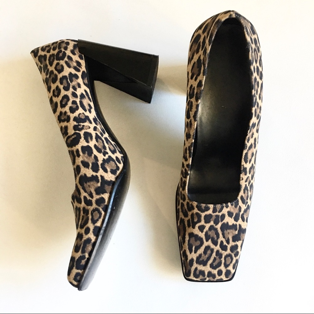 90s vintage leopard penny loafer block heel 8.5